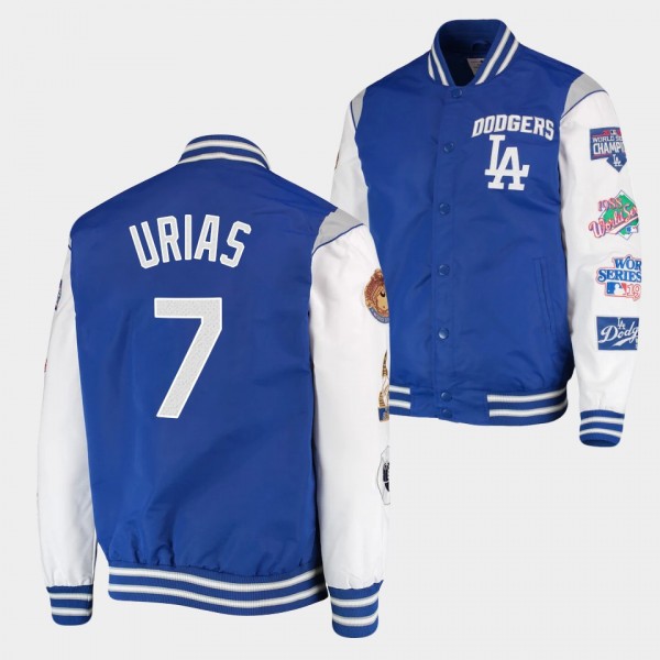 Men's Julio Urias Los Angeles Dodgers Commemorative 7X World Champions Full-Snap Royal Gray Jacket