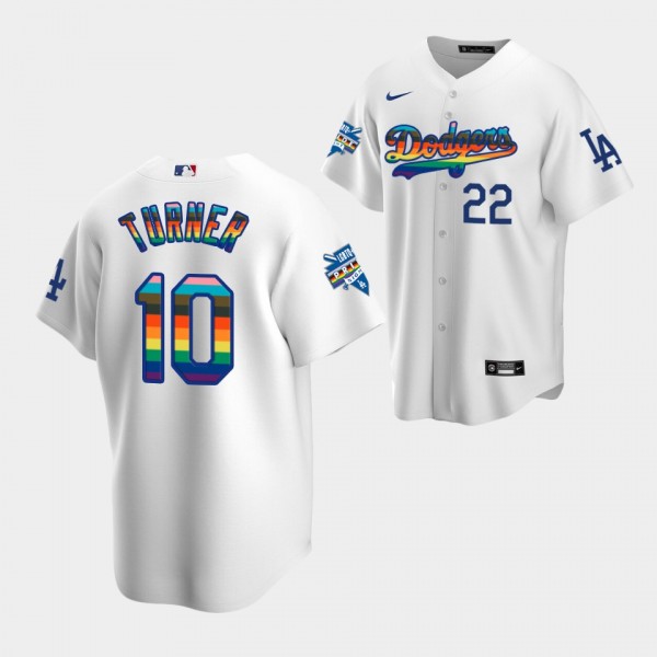 Men's Los Angeles Dodgers Justin Turner #10 LGBTQ 2022 Pride Night White Replica Jersey