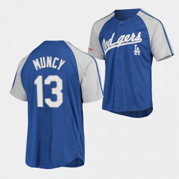 #13 Max Muncy Los Angeles Dodgers Raglan Replica Royal Jersey Button-Down