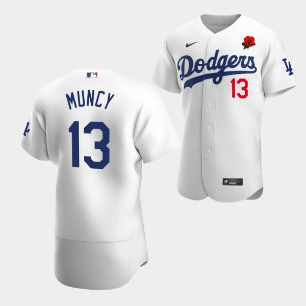 #13 Max Muncy Los Angeles Dodgers Poppy Patch Memorial Day 2022 Authentic Jersey - White