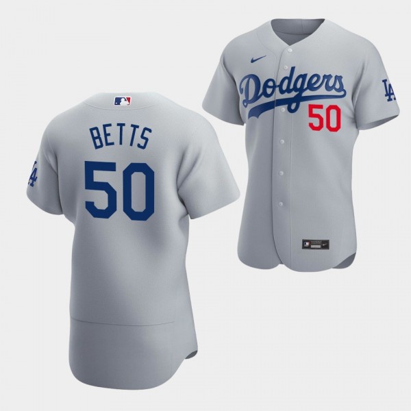 #50 Mookie Betts Los Angeles Dodgers Alternate Jersey Gray