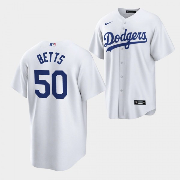 #50 Mookie Betts Los Angeles Dodgers Replica White...