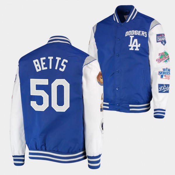 Men's Mookie Betts Los Angeles Dodgers Commemorative 7X World Champions Full-Snap Royal Gray Jacket
