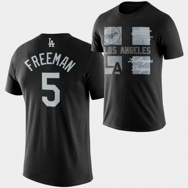 Men's LA Dodgers Tonals Graphics #5 Freddie Freeman Black T-Shirt