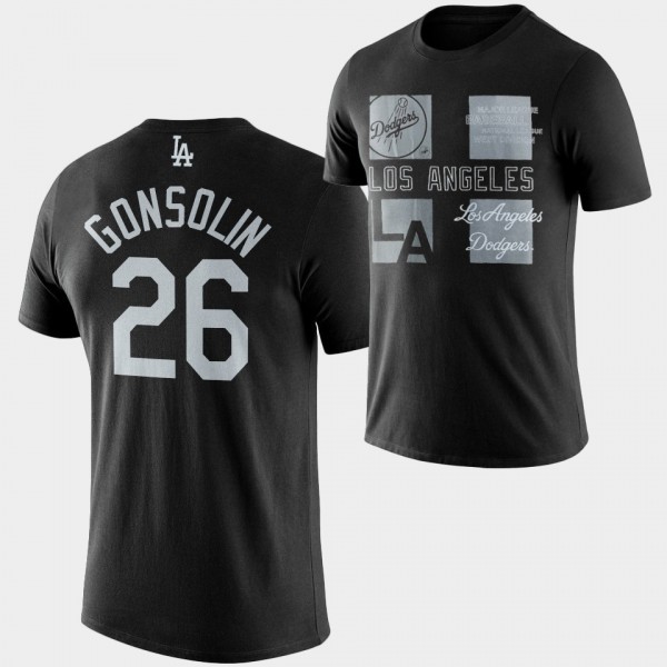 Men's LA Dodgers Tonals Graphics #26 Tony Gonsolin Black T-Shirt