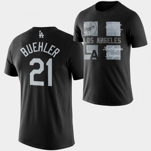 Men's LA Dodgers Tonals Graphics #21 Walker Buehler Black T-Shirt