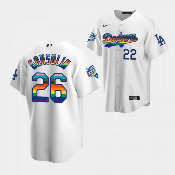 Men's Los Angeles Dodgers Tony Gonsolin #26 LGBTQ 2022 Pride Night White Replica Jersey