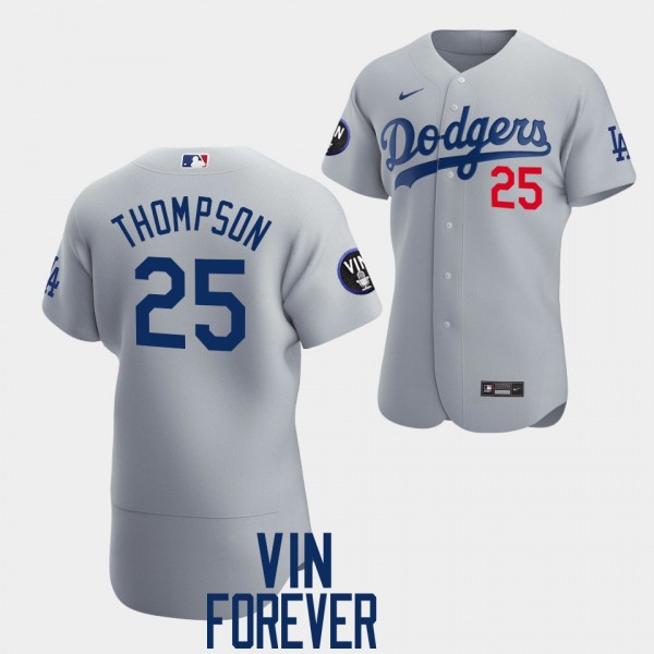 #25 Trayce Thompson Los Angeles Dodgers Authentic Patch Honor Vin Scully 2022 Jersey - Gray