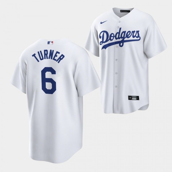 #6 Trea Turner Los Angeles Dodgers Replica White Jersey Home Player