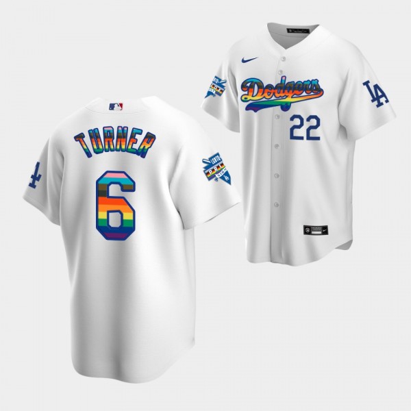 Men's Los Angeles Dodgers Trea Turner #6 LGBTQ 2022 Pride Night White Replica Jersey