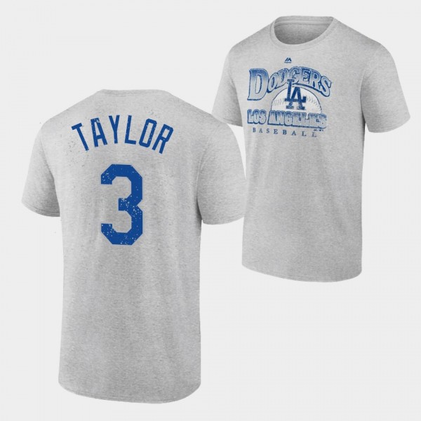 Men's LA Dodgers Trifecta #3 Chris Taylor Gray T-Shirt
