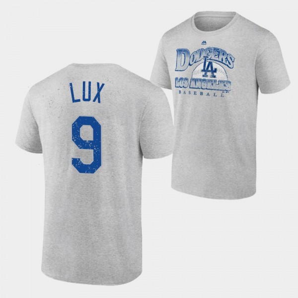Men's LA Dodgers Trifecta #9 Gavin Lux Gray T-Shir...