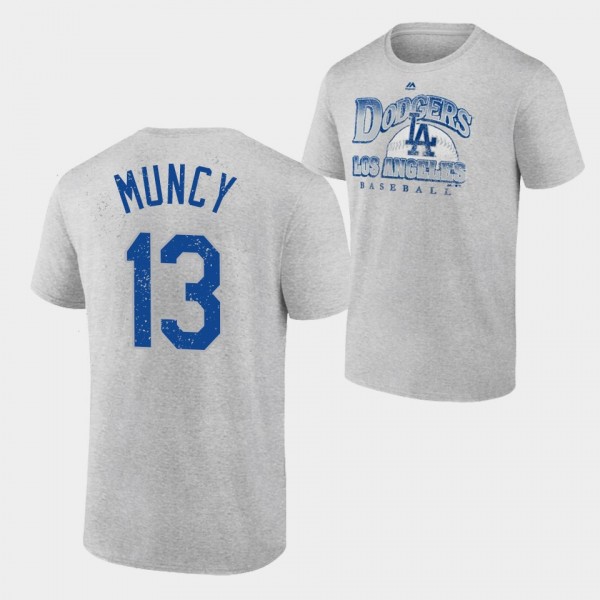 Men's LA Dodgers Trifecta #13 Max Muncy Gray T-Shi...