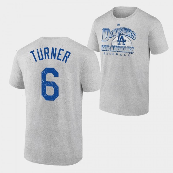 Men's LA Dodgers Trifecta #6 Trea Turner Gray T-Sh...