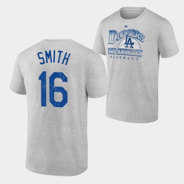 Men's LA Dodgers Trifecta #16 Will Smith Gray T-Sh...