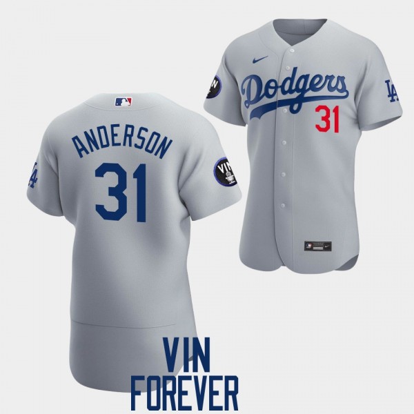 #31 Tyler Anderson Los Angeles Dodgers Authentic Patch Honor Vin Scully 2022 Jersey - Gray