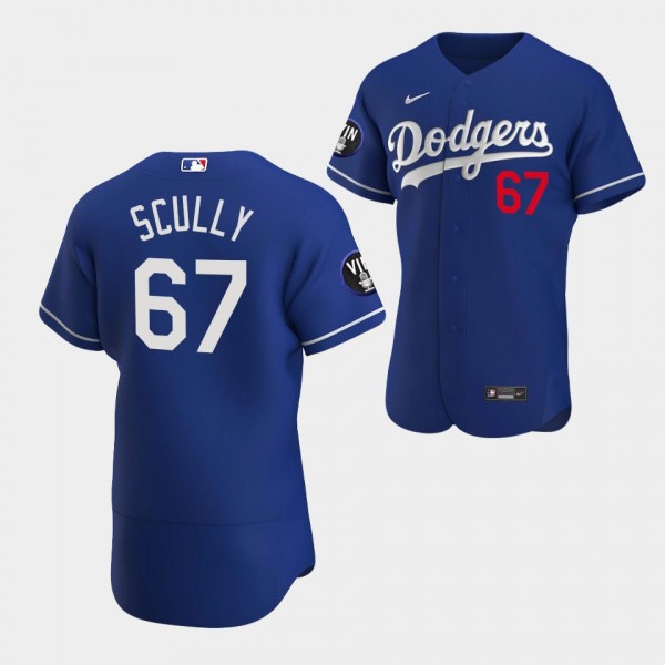 #67 Vin Scully Los Angeles Dodgers Authentic Patch Honor Vin Scully 2022 Alternate Jersey - Royal
