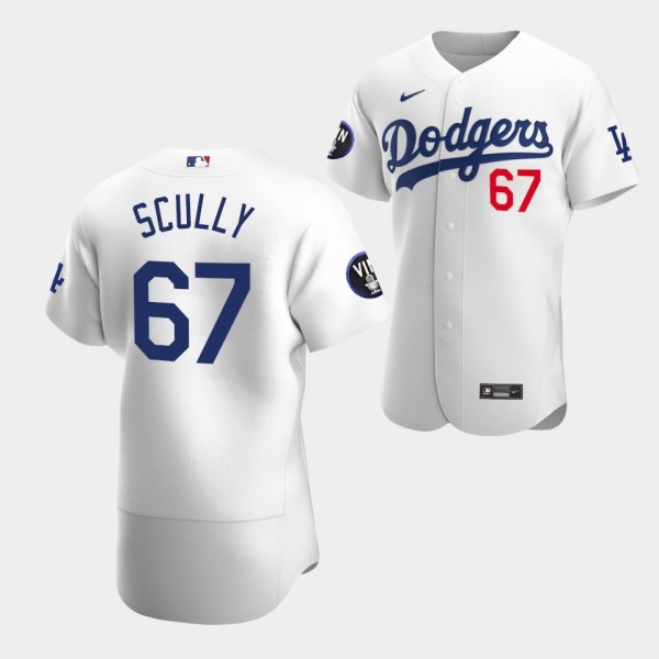 #67 Vin Scully Los Angeles Dodgers Authentic Patch Honor Vin Scully 2022 Home Jersey - White
