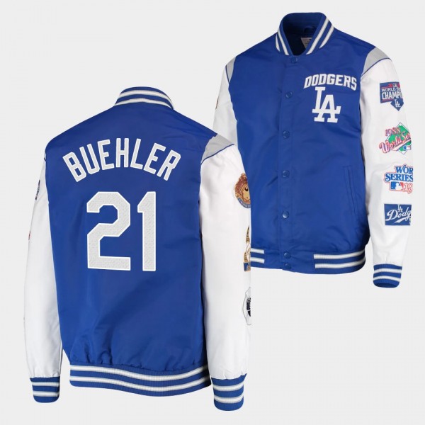Men's Walker Buehler Los Angeles Dodgers Commemorative 7X World Champions Full-Snap Royal Gray Jacket