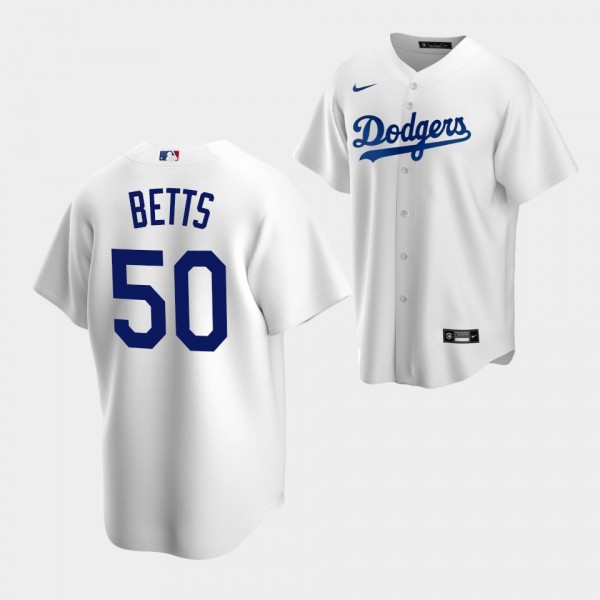 #50 Mookie Betts Los Angeles Dodgers 2020 Replica White Jersey Home