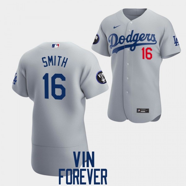 #16 Will Smith Los Angeles Dodgers Authentic Patch Honor Vin Scully 2022 Jersey - Gray