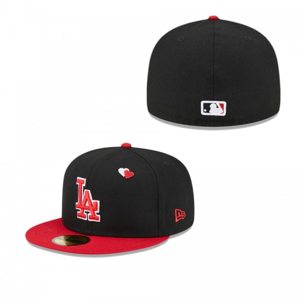 Men's Los Angeles Dodgers Black Red Heart Eyes 59FIFTY Fitted Hat