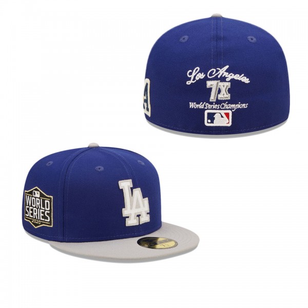 Men's Los Angeles Dodgers Royal Gray 2020 World Series Champions Letterman 59FIFTY Fitted Hat