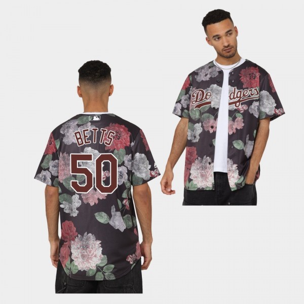 LA Dodgers Mookie Betts Wordmark Floral #50 Replica Jersey
