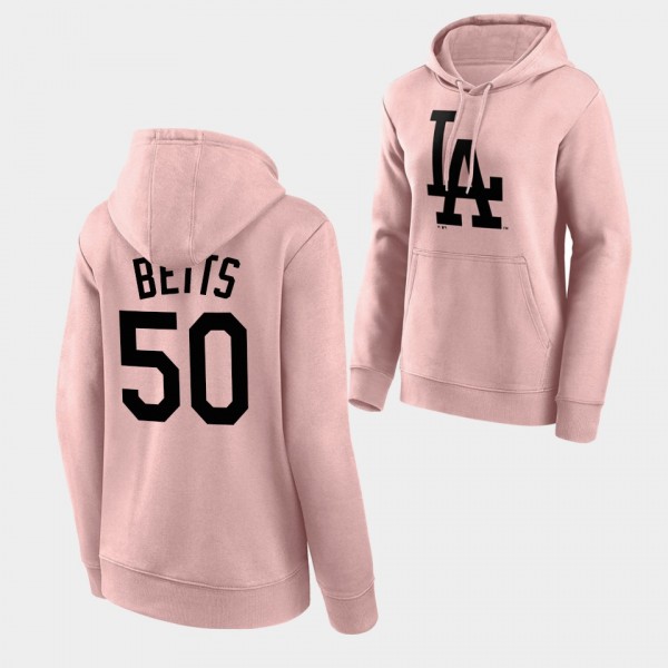 Mookie Betts Los Angeles Dodgers Fashion Team Logo Pink #50 Hoodie - Women's