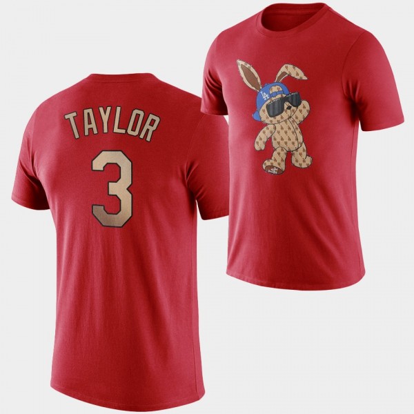 Los Angeles Dodgers 2023 New Year Rabbit Chris Taylor T-Shirt - Red