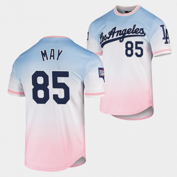 Los Angeles Dodgers Dustin May Ombre Blue Pink T-S...