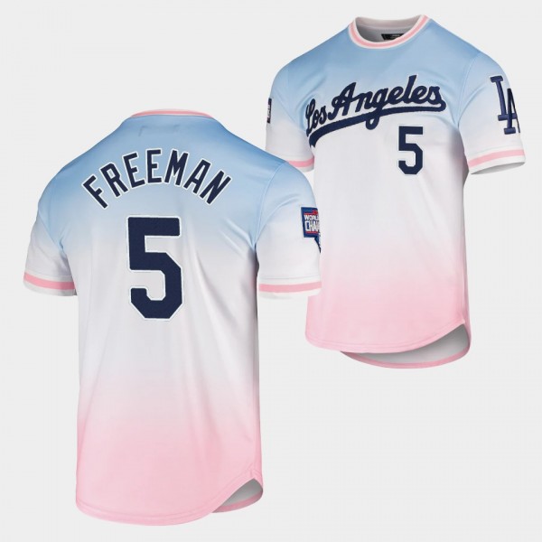 Los Angeles Dodgers Freddie Freeman Ombre Blue Pink T-Shirt