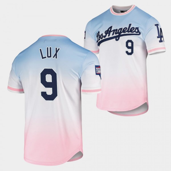 Los Angeles Dodgers Gavin Lux Ombre Blue Pink T-Sh...