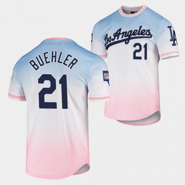 Los Angeles Dodgers Walker Buehler Ombre Blue Pink T-Shirt