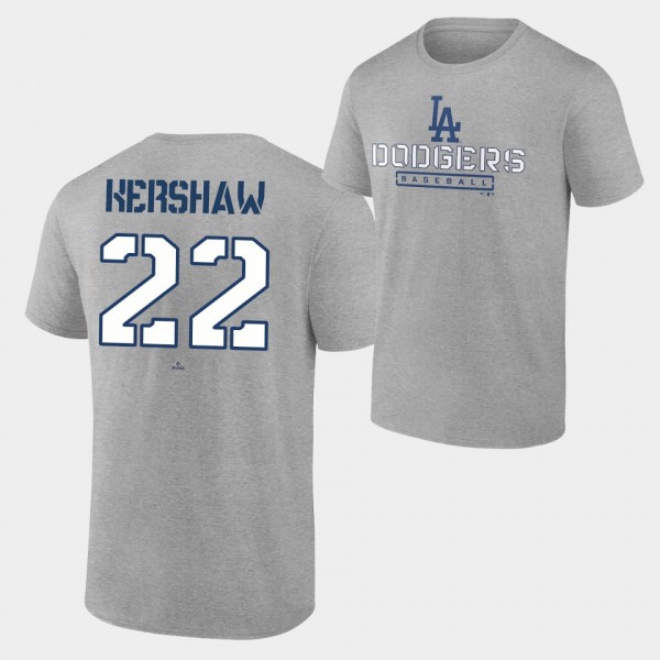 Clayton Kershaw #22 Personalized Stencil Los Angeles Dodgers T-Shirt - Gray