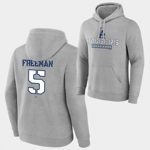 Freddie Freeman #5 Los Angeles Dodgers Gray Personalized Stencil Hoodie Pullover
