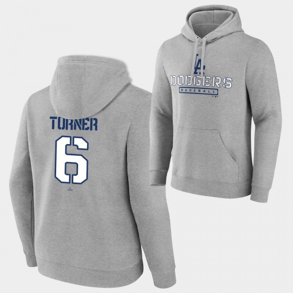 Trea Turner #6 Los Angeles Dodgers Gray Personalized Stencil Hoodie Pullover
