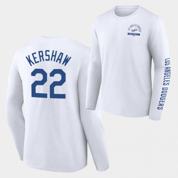 LA Dodgers Pressbox White Clayton Kershaw #22 Long Sleeve T-Shirt