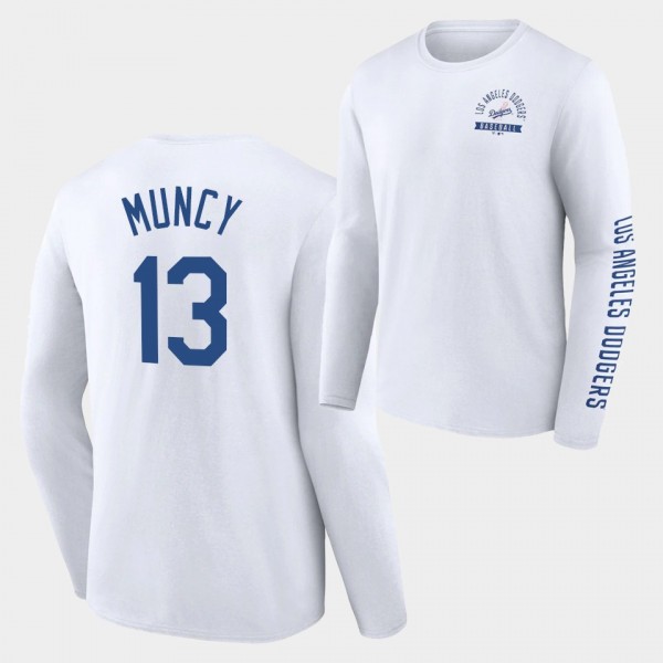 LA Dodgers Pressbox White Max Muncy #13 Long Sleev...