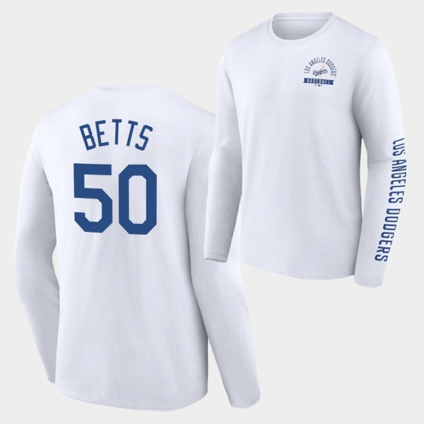 LA Dodgers Pressbox White Mookie Betts #50 Long Sleeve T-Shirt