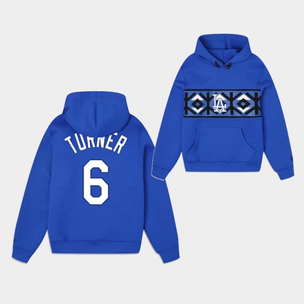 LA Dodgers #6 Trea Turner Royal Remote Hoodie Men'...