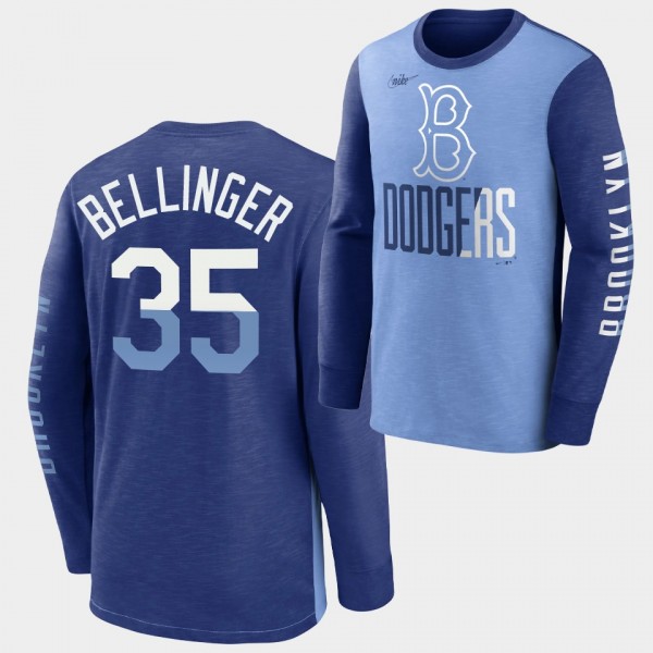 Brooklyn Dodgers Cooperstown #35 Cody Bellinger Royal Rewind Splitter Long Sleeve T-Shirt