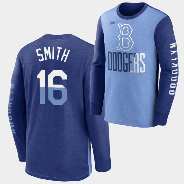 Brooklyn Dodgers Cooperstown #16 Will Smith Royal Rewind Splitter Long Sleeve T-Shirt