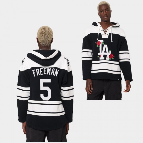 Freddie Freeman #5 Los Angeles Dodgers Black White Rose Lacer Hoodie Superior