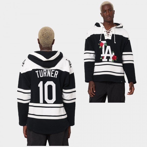 Justin Turner #10 Los Angeles Dodgers Black White Rose Lacer Hoodie Superior