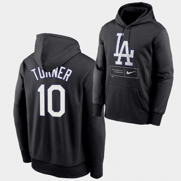 Justin Turner #10 Los Angeles Dodgers Black Season Pattern Hoodie Performance Pullover
