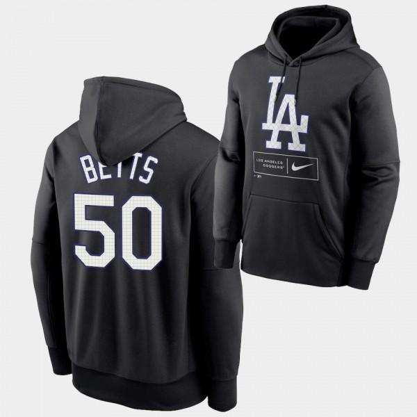 Mookie Betts #50 Los Angeles Dodgers Black Season Pattern Hoodie Performance Pullover