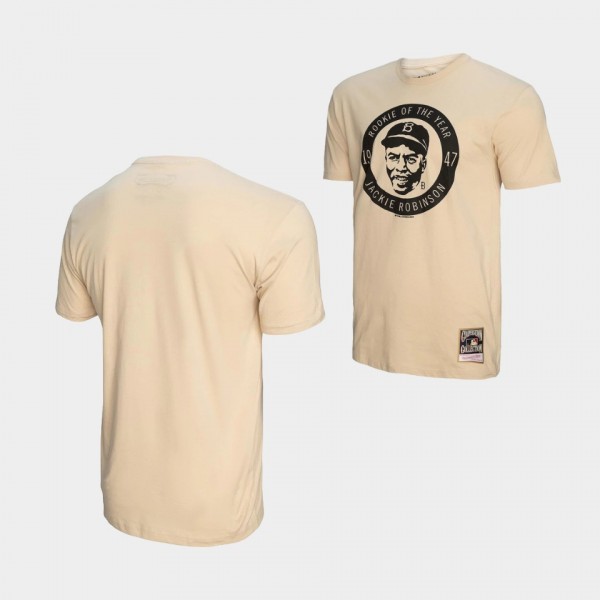 Los Angeles Dodgers #42 Jackie Robinson Sliding 42 Cream Men's T-Shirt