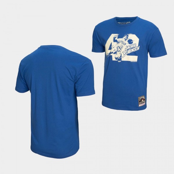 Los Angeles Dodgers #42 Jackie Robinson Sliding 42 Royal Men's T-Shirt