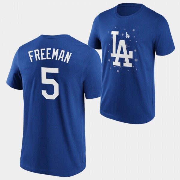 Freddie Freeman #5 Sparkle Christmas Los Angeles Dodgers T-Shirt - Royal